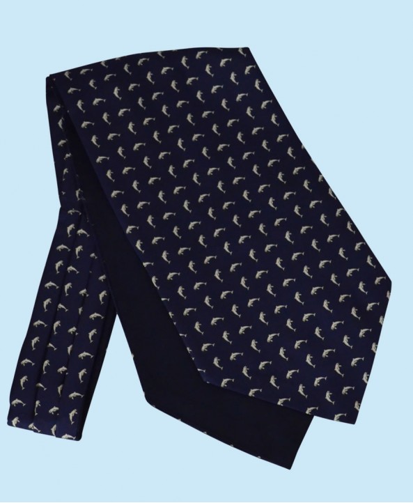 Silk Cravat in Navy with White Dolphins