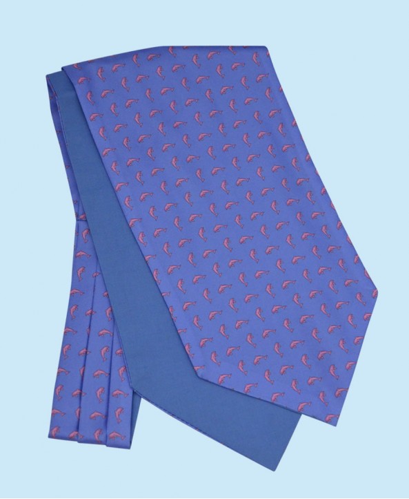 Silk Cravat in Sky Blue with Pink dolphins
