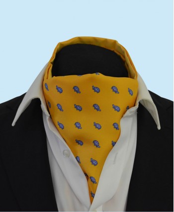 Silk Cravat in Yellow with Sky Blue Turtles