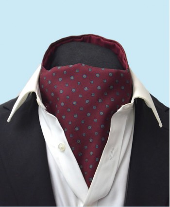Silk Neat Cravat in Burgundy with Sky Blue Flowers