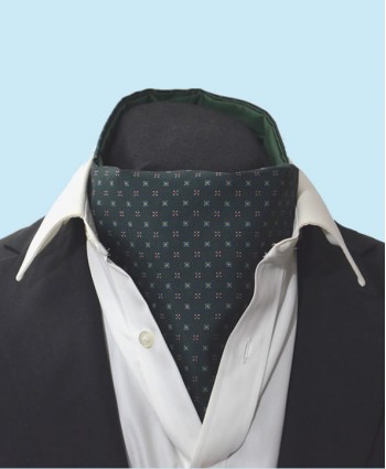Silk Neat Cravat in Green with Sky Blue Flowers