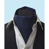 Silk Neat Cravat in Navy with White Circle Design