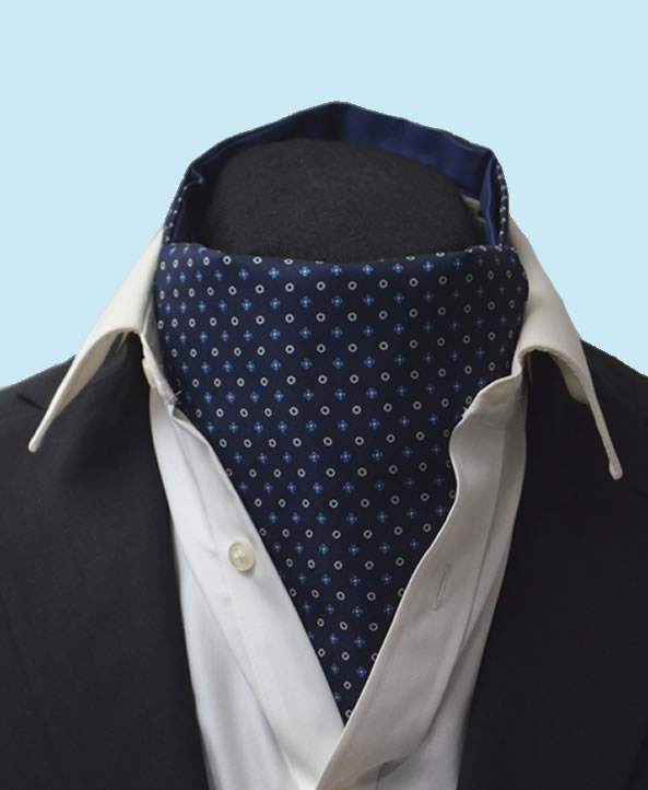 Silk Neat Cravat in Navy with White Circle Design
