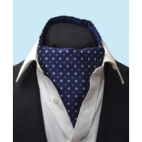 Silk Neat Cravat in Navy with White Design