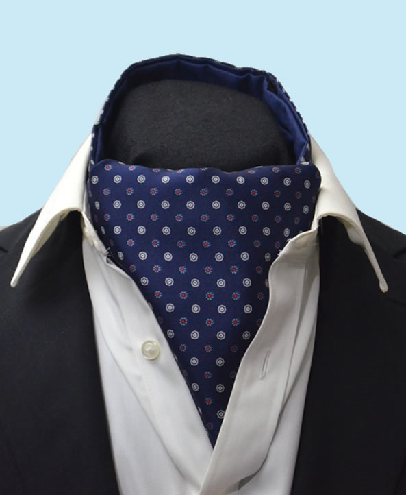 Silk Neat Cravat in Navy with White Design