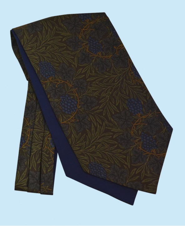 Silk Cravat with Blue Grapes and Vines on a Green Background