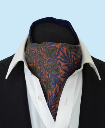 Silk Cravat with Green Grapes and Vines on an Orange Background