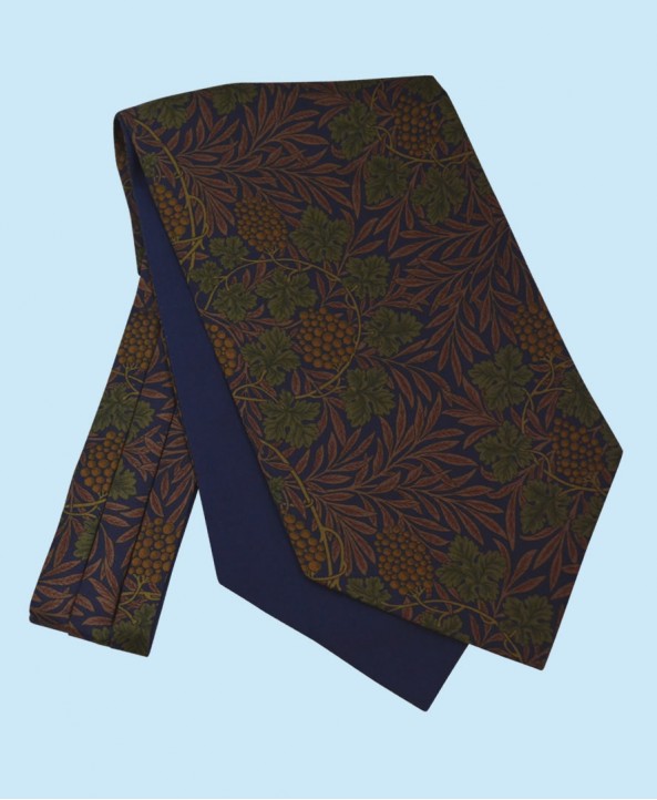 Silk Cravat with Green Grapes and Vines on a Navy Background