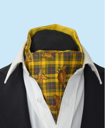 Silk Cravat with Golden Grouse Town and Country Style on a Sunny Yellow Background