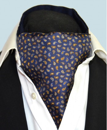 Fine Silk Pine Pemutations Paisley Pattern Cravat in Navy