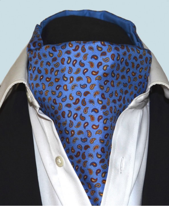Fine Silk Pine Permutations Paisley Pattern Cravat in Blue