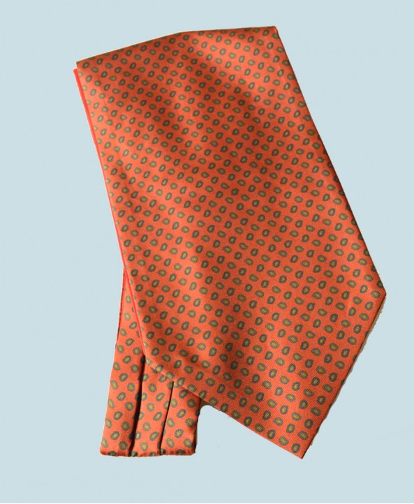 Fine Silk Madder Flame Paisley Pattern Cravat in Warm Red