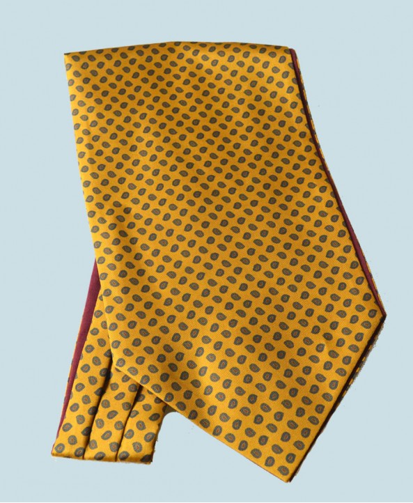 Fine Silk Madder Flame Paisley Pattern Cravat in Honey Gold