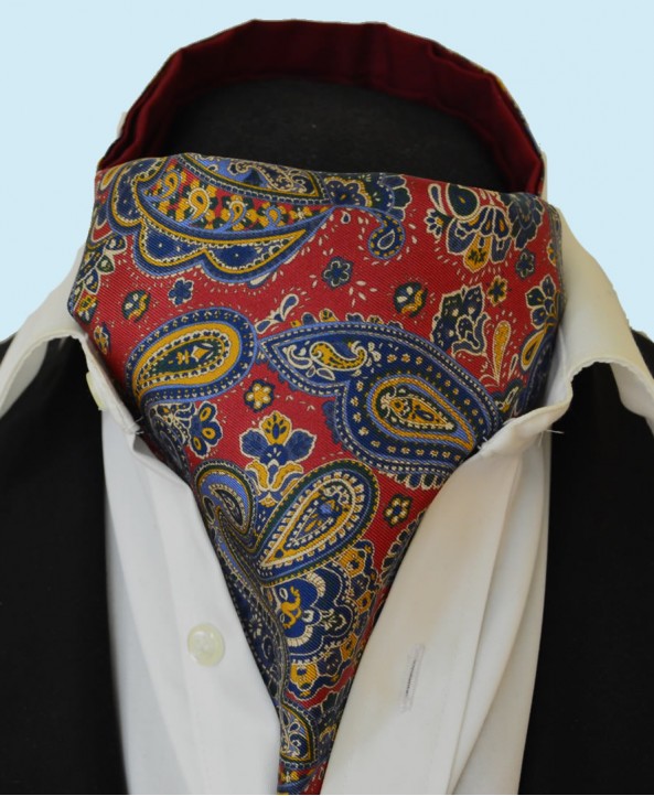 Fine Silk Persian Prince Paisley Pattern Cravat in Regal Red