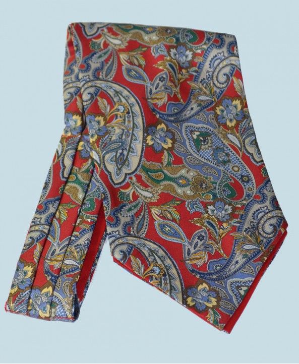 Fine Silk Carnaby Carnival Paisley Pattern Cravat in Bright Red