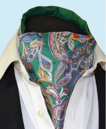 Fine Silk Carnaby Carnival Paisley Pattern Cravat in Mid Green
