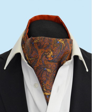 Silk Cravat with Bronze Pheasants Town and Country Style on a Golden Background
