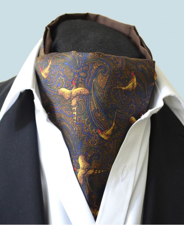 Fine Silk Pheasant and Paisley Pattern Cravat in Bronze