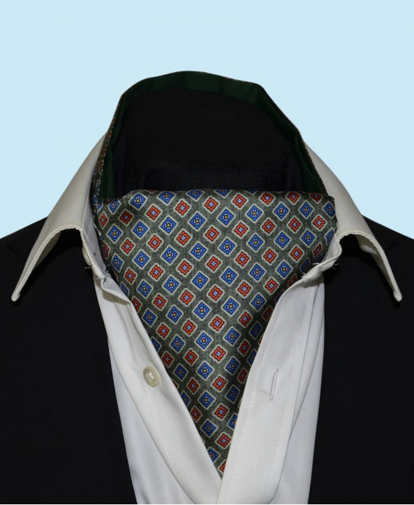 Silk Cravat with Neat Squares Design in Green