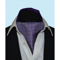Silk Cravat with Neat Squares Design in Regal Purple