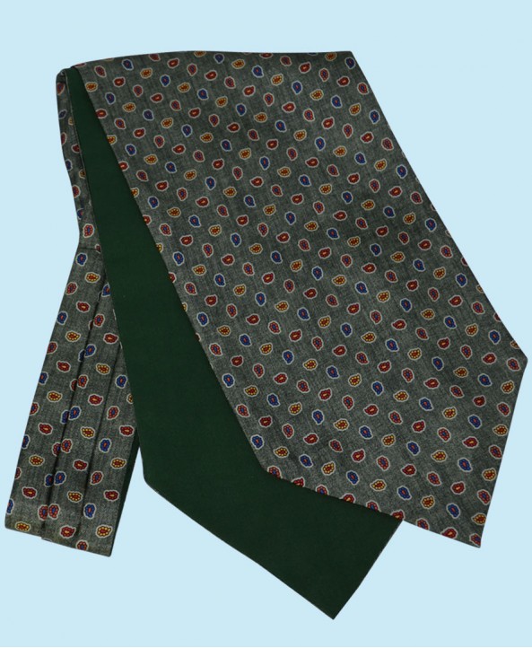 Silk Cravat with Paisley Design in Olive Green