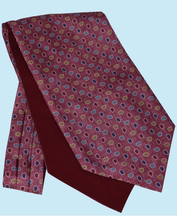 Silk Cravat with Paisley Design in Wine Red