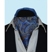Silk Cravat with Paisley Design in Vibrant Blue with Yellow