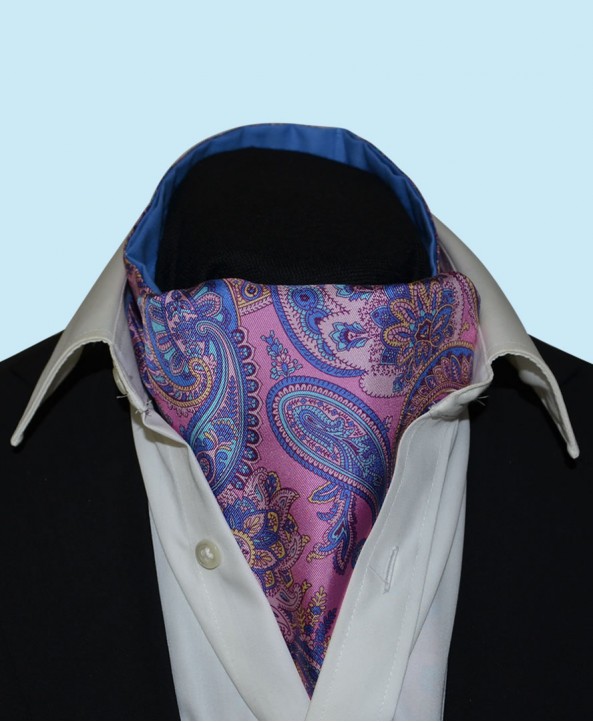 Silk Cravat with Paisley Design in Vibrant Pink with Lilac