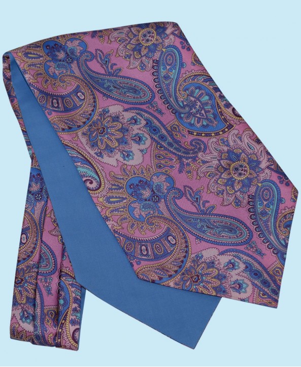 Silk Cravat with Paisley Design in Vibrant Pink with Lilac