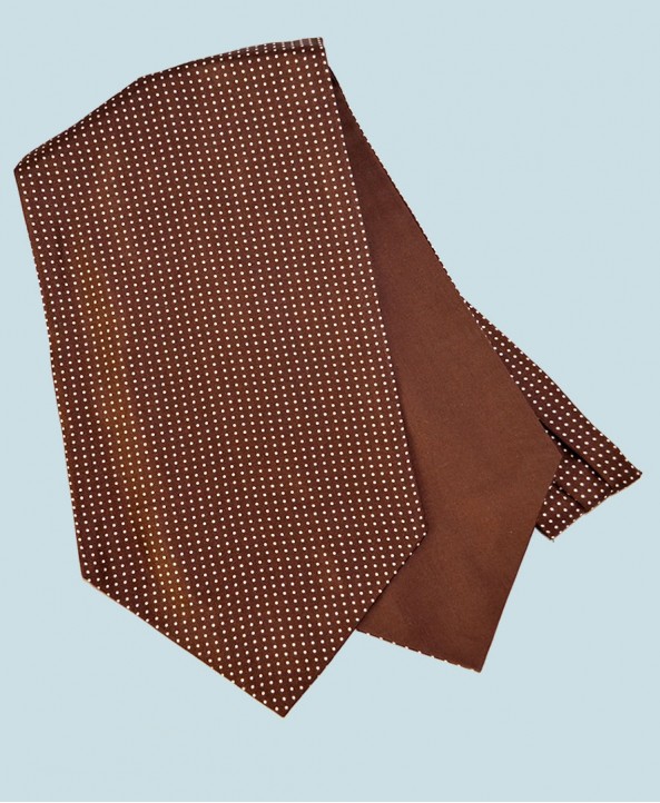 Fine Silk Spotted Cravat with Small White Spots on Rich Brown