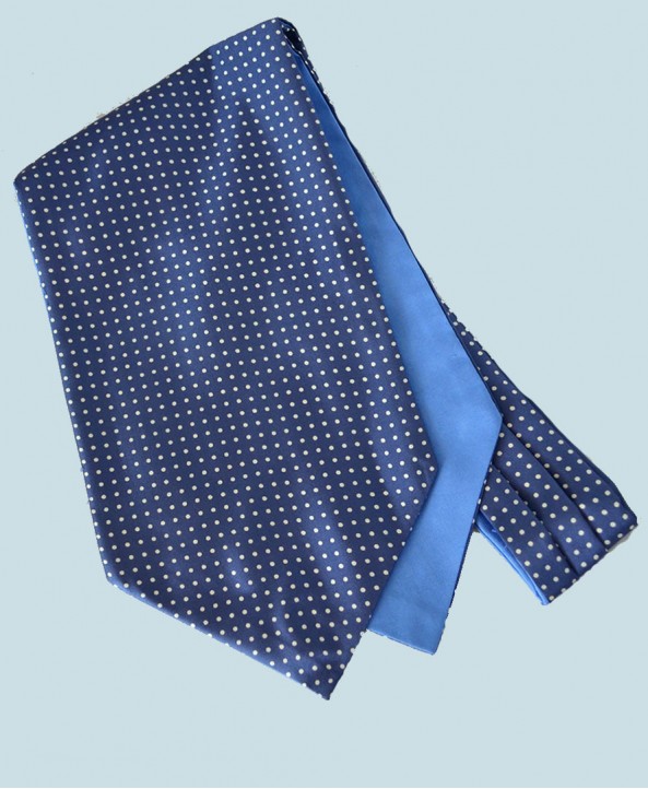 Fine Silk Spotted Cravat with Small White Spots on Light Blue