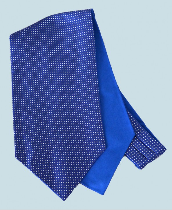 Fine Silk Spotted Cravat with Small White Spots on Royal Blue