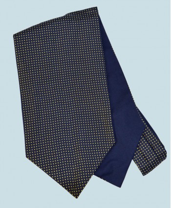 Fine Silk Spotted Cravat with Small Yellow Spots on Navy Blue