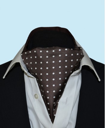 Silk Cravat in Dark Brown with White Spots