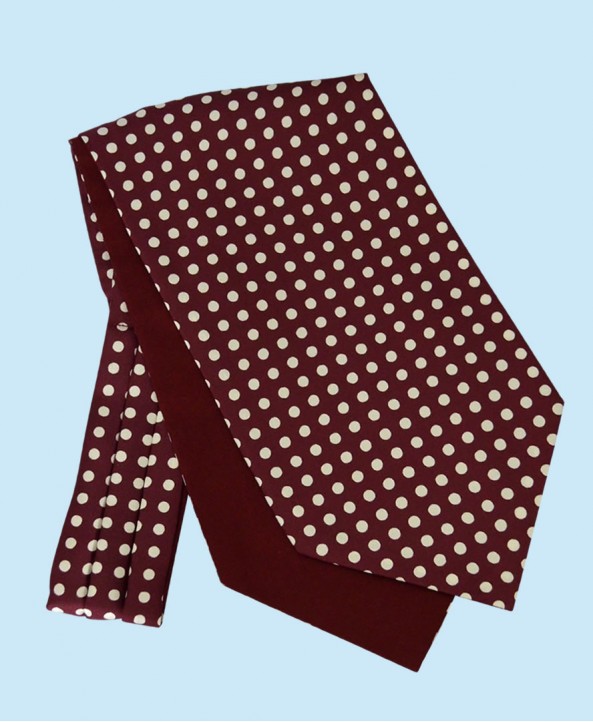 Silk Cravat in Burgundy with White Polka Dots