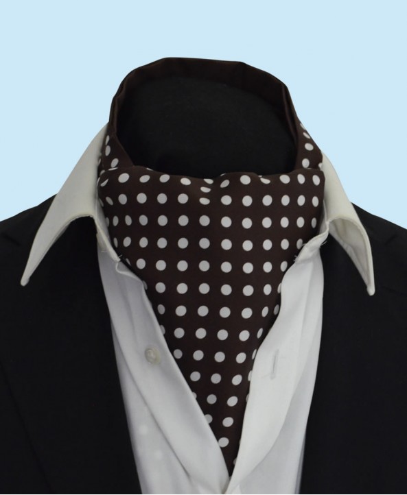 Silk Cravat in Chocolate Brown with White Polka Dots