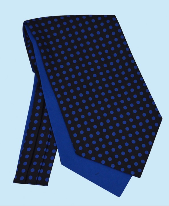 Silk Cravat in Navy Blue with Royal Blue Polka Dots