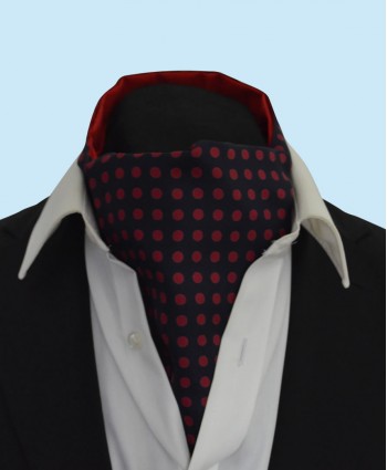 Silk Cravat in Navy with Red Polka Dots