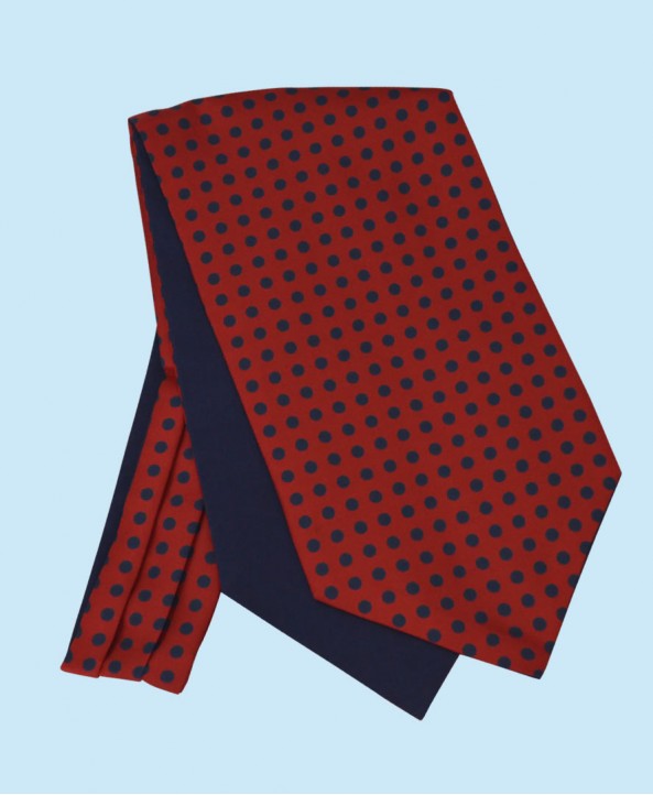 Silk Cravat in Red with Navy Polka Dots