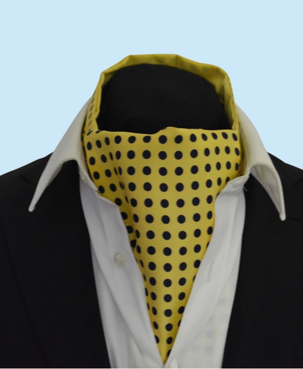 Silk Cravat in Yellow with Black Polka Dots