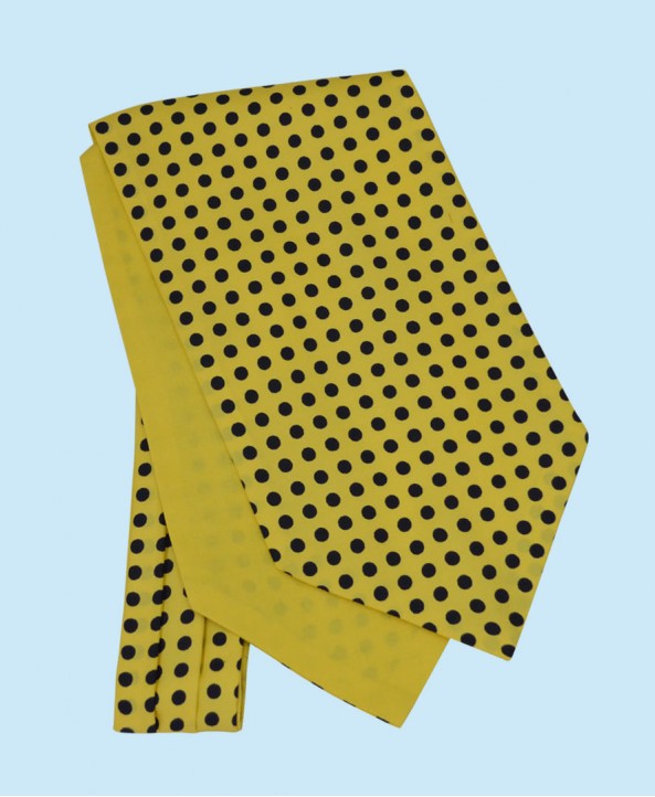 Silk Cravat in Yellow with Black Polka Dots
