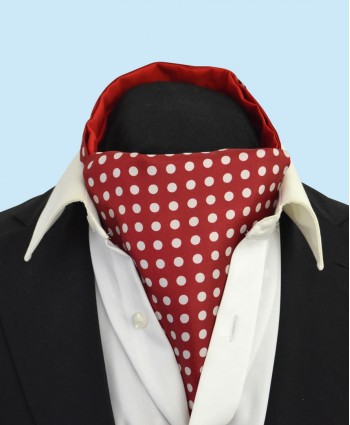 Silk Cravat in Deep Wine Red with White Polka Dots