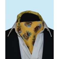 Wool and Cotton Cravat with Water Birds on a Golden Yellow Background