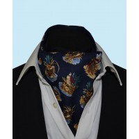 Wool and Cotton Cravat with Water Birds on a Navy Background