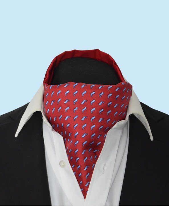 Silk Cravat in Classic Red with Sky Blue Whales