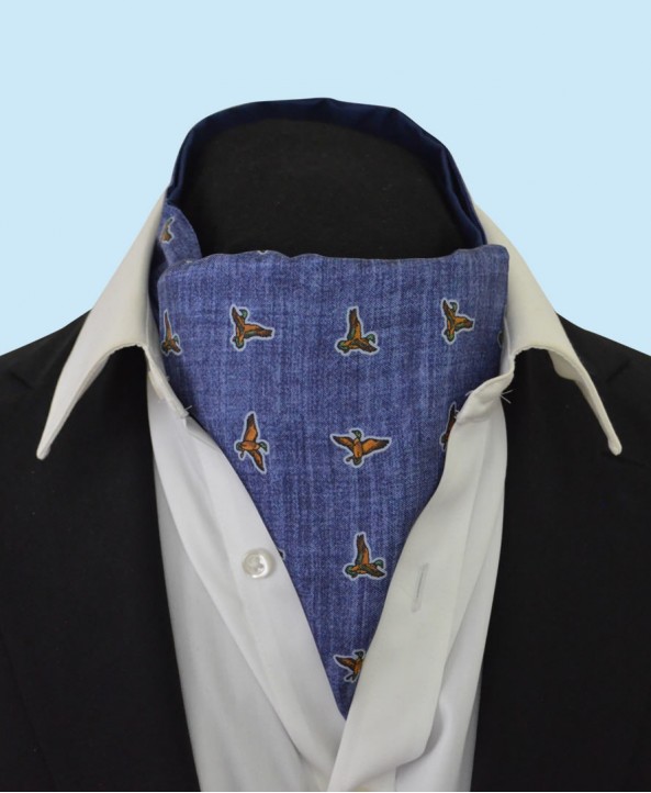 Silk Cravat in a Stone Washed Denim Design with hints of Gold and Green