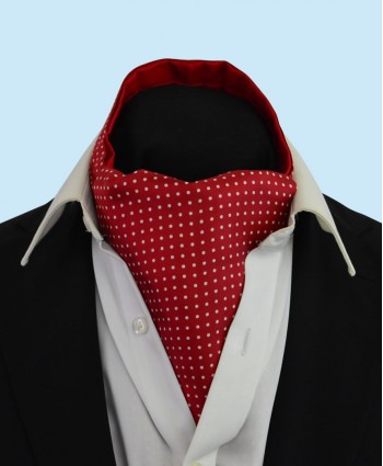 Silk Cravat in Deep Red with White Spots