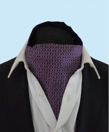 Silk Cravat with a Quirky Red and White Link Design on a Purple Background