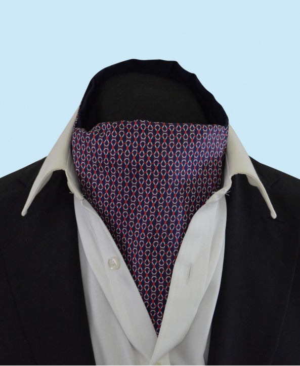 Silk Cravat with a Quirky Red and White Link Design on a Purple Background