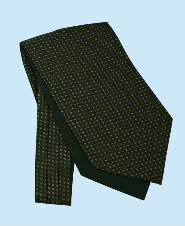 Silk Cravat with Neat Gold Design on an Olive Green Background